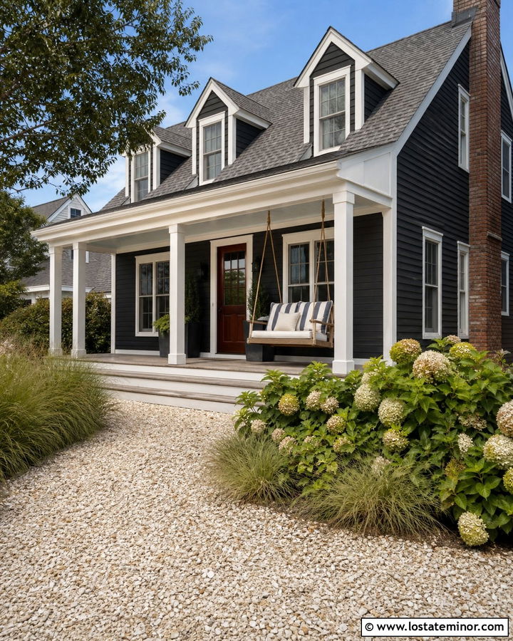 Black Cape Cod House With Rope Swing - 30 Black House Design With Swing Ideas