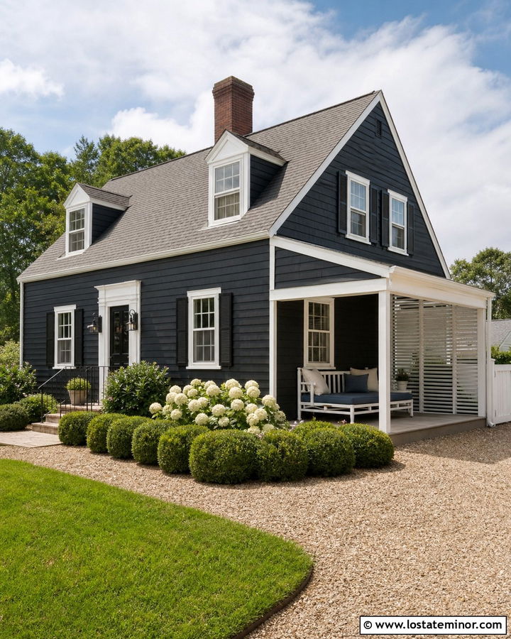 Black Cape Cod House With Side Porch Daybed - 30 Black House Design With Daybed Ideas