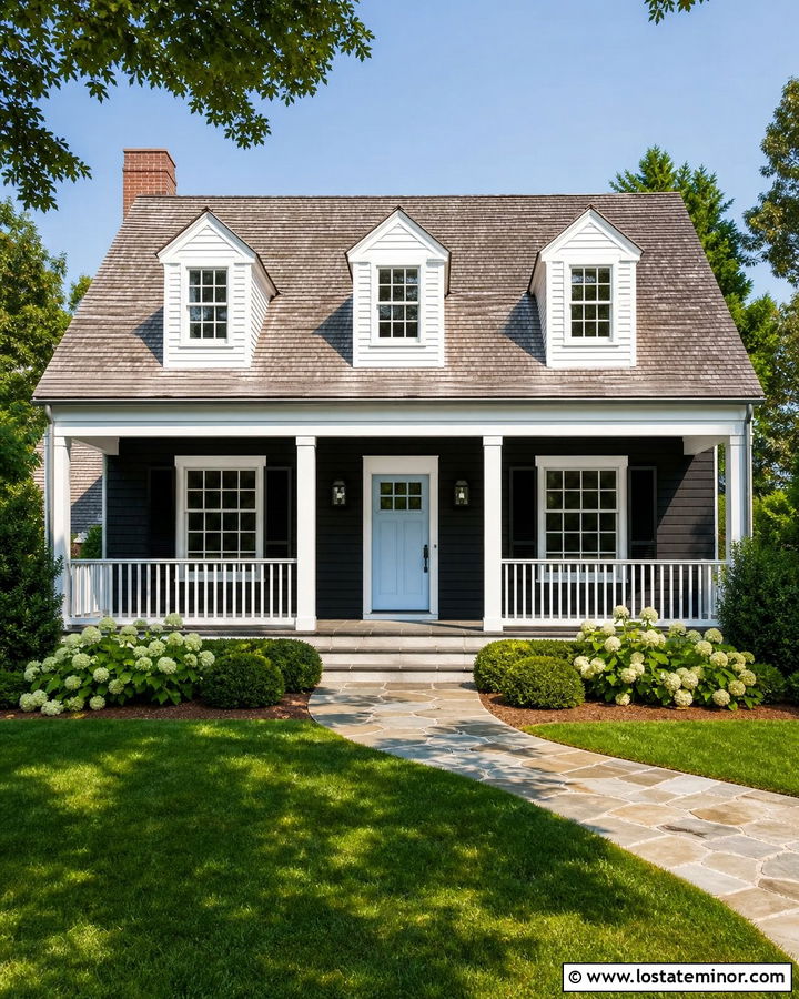 Black Cape Cod House With Square White Columns - 30 Black House Design With Porch Columns Ideas