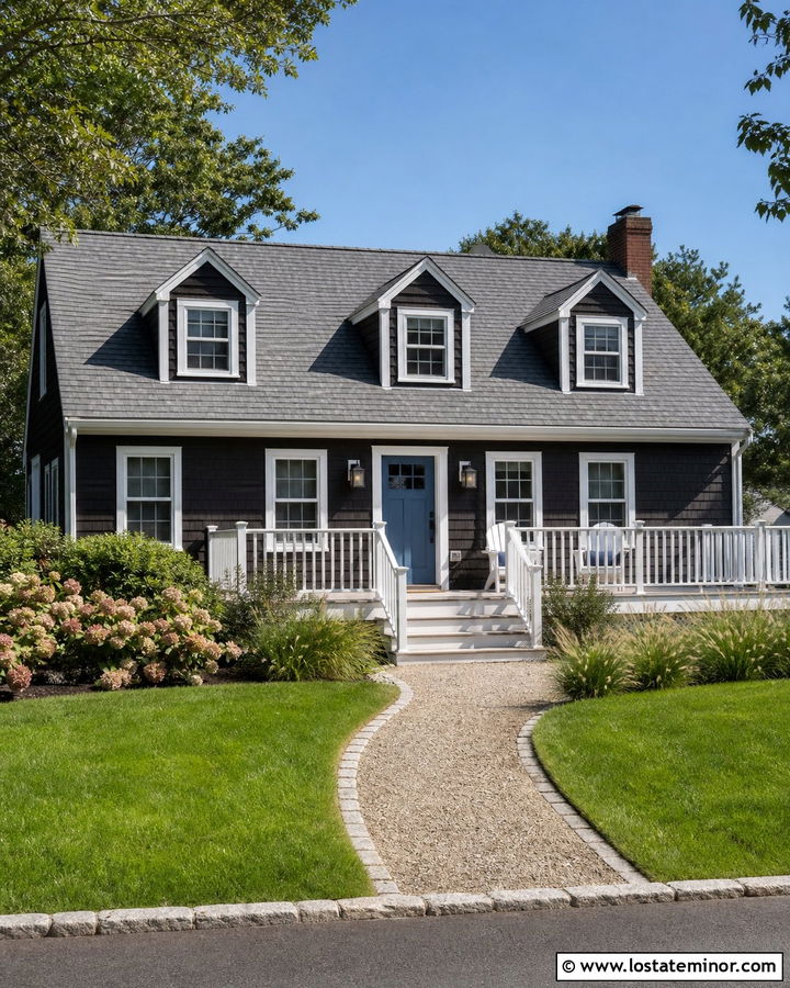 Black Cape Cod House With White Deck - 30 Black House Design With Deck Ideas
