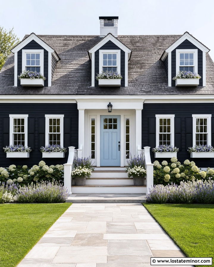 Black Cape Cod House With White Flower Boxes - 30 Black House Design With Window Boxes Ideas