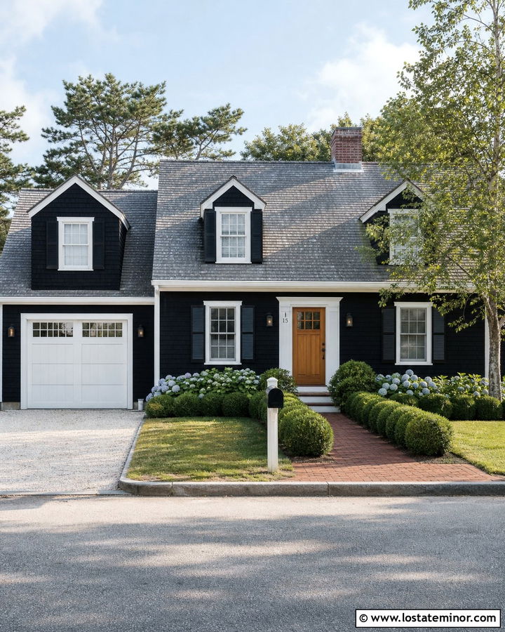 Black Cape Cod House With White Garage Door - 30 Black House Design With Garage Door Ideas