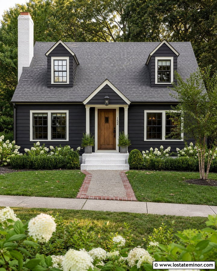 Black Cape Cod House With Whitewashed Brick - 30 Black House Design With Brick Accents Ideas