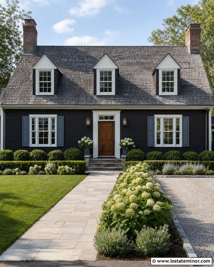 Black Cape Cod With Blue Shutters - 30 Black House Design With Shutters Ideas