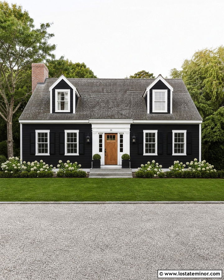 Black Cape Cod With Crisp White Trim - 30 Black House Design With Trim Ideas