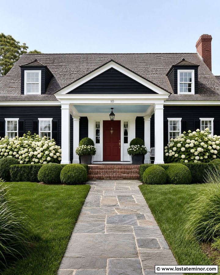 Black Cape Cod With Gabled Front Porch - 30 Black House Design With Front Porch Ideas