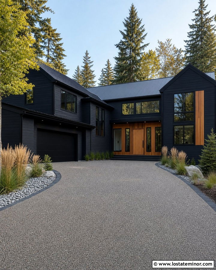 Black Cedar House With Resin Bound Driveway - 30 Black House Design With Driveway Ideas
