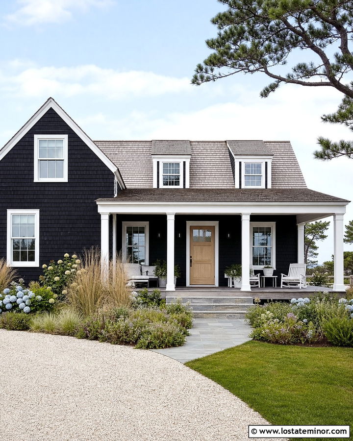 Black Coastal House With Light Gray Roof - 30 Black House Design With Roof Ideas
