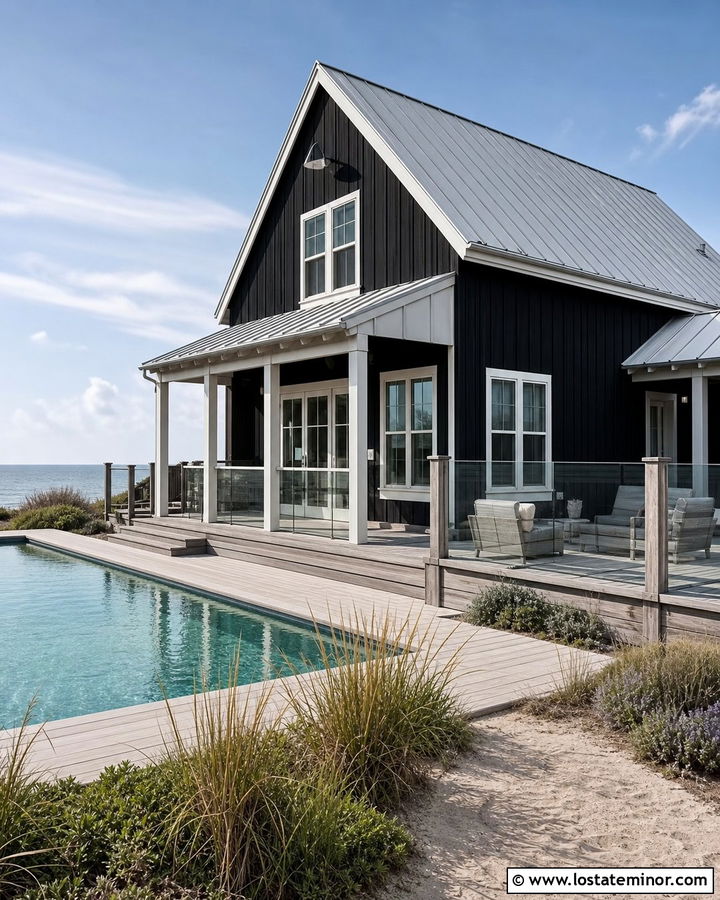 Black Coastal House With Pool - 30 Black House Design With Swimming Pool Ideas