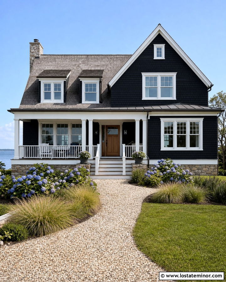 Black Coastal House With White Window Frames - 30 Black House Design With Window Frames Ideas