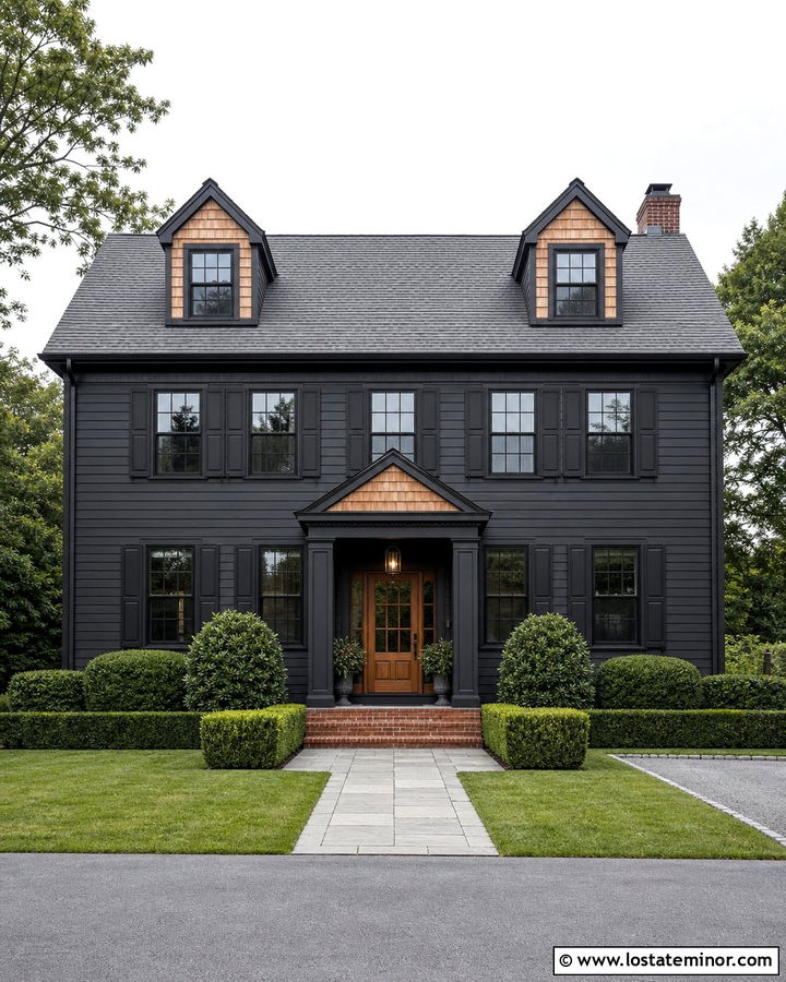 Black Colonial House With Cedar Shake Dormers - 30 Black House Design With Cedar Shake Ideas
