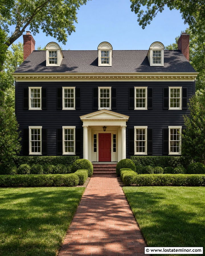 Black Colonial House With Cream Window Frames - 30 Black House Design With Window Frames Ideas