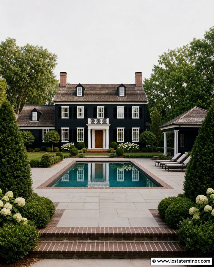 Black Colonial House With Pool - 30 Black House Design With Swimming Pool Ideas