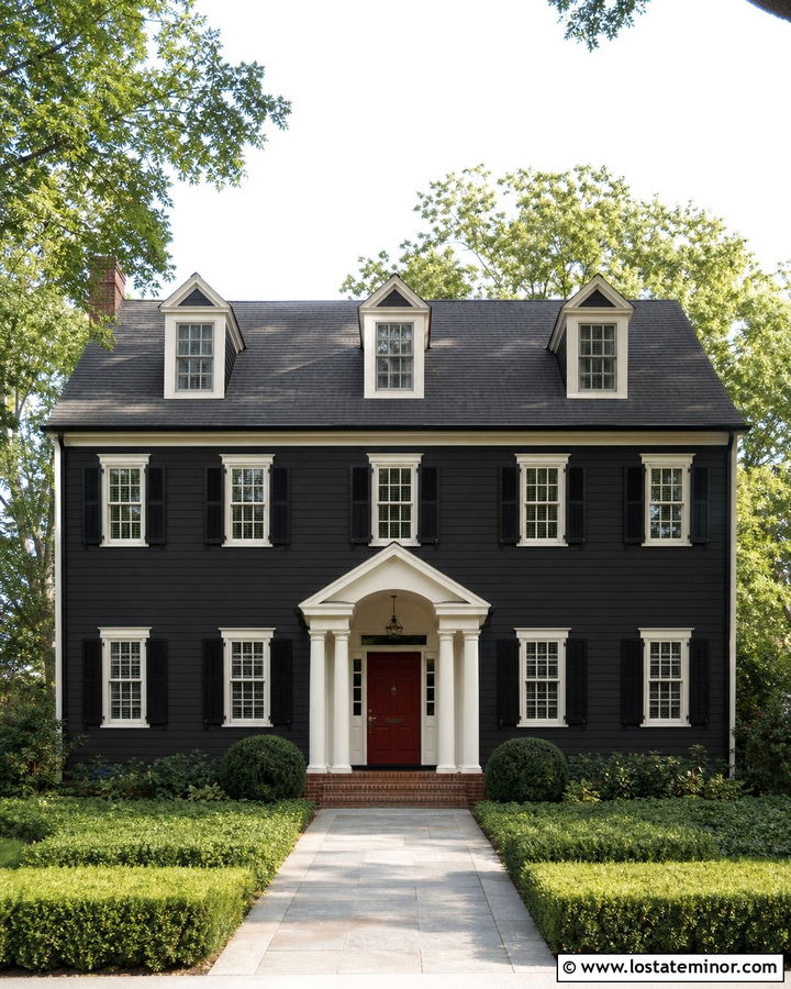 Black Colonial House With Three Dormers - 30 Black House Design With Dormers Ideas