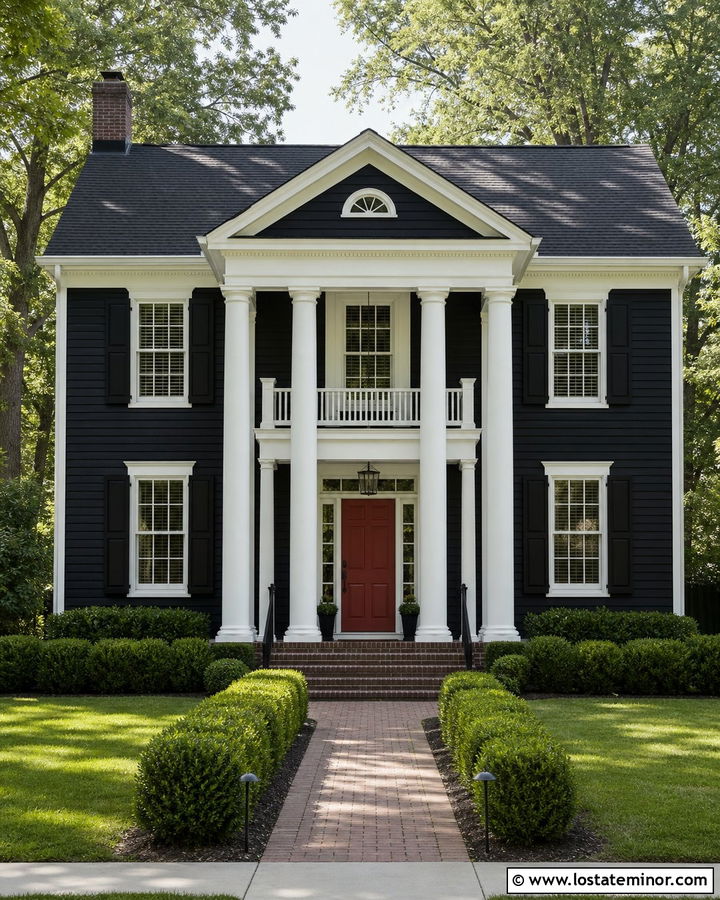 Black Colonial House With White Porch Columns - 30 Black House Design With Porch Columns Ideas