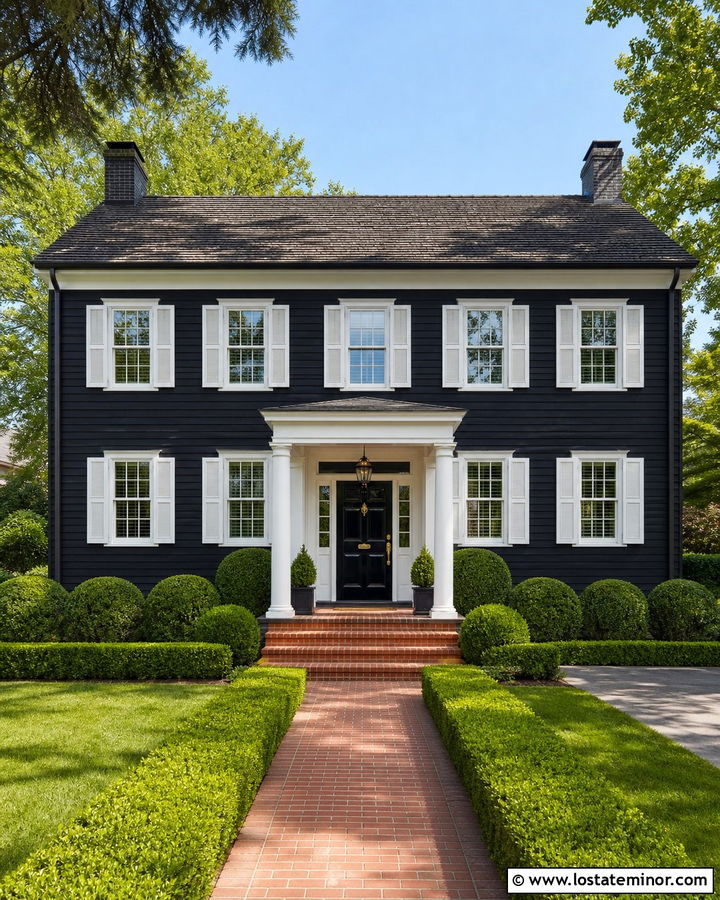 Black Colonial House With White Shutters - 30 Black House Design With Shutters Ideas