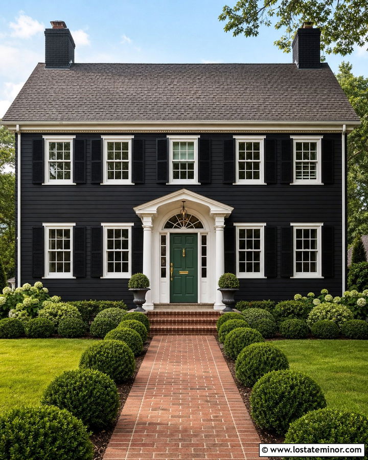 Black Colonial With Green Front Door - 30 Black House Design With Entry Door Ideas