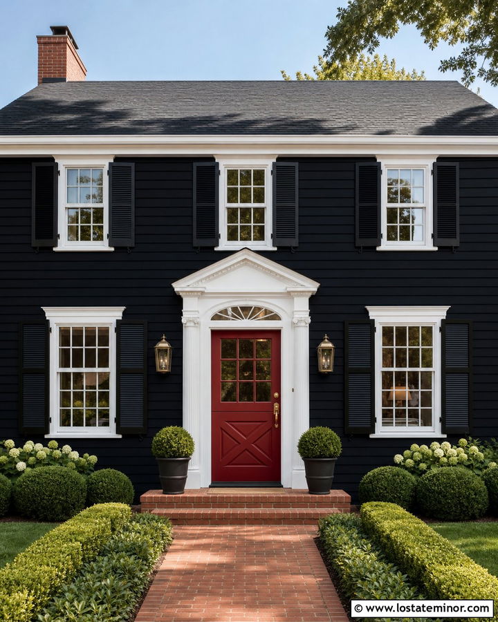 Black Colonial With Red Dutch Door - 30 Black House Design With Dutch Door Ideas