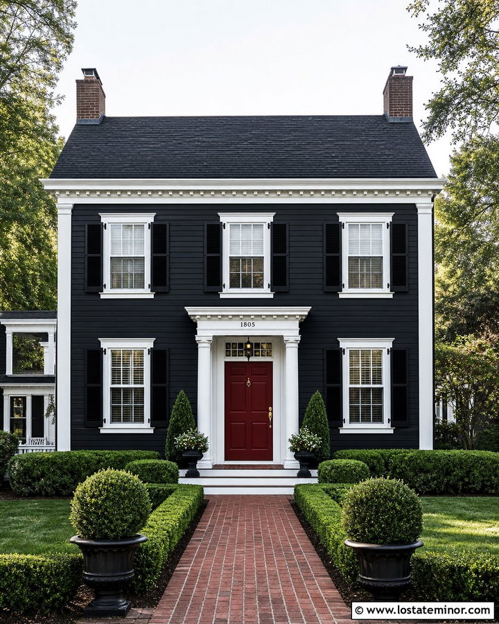 Black Colonial With White Trim - 30 Black House Design With Trim Ideas