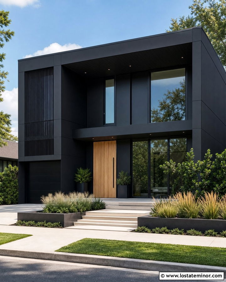 Black Contemporary House With Black Porch Ceiling - 30 Black House Design With Porch Ceiling Ideas