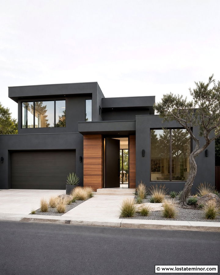 Black Contemporary House With Bronze Window Frames - 30 Black House Design With Window Frames Ideas