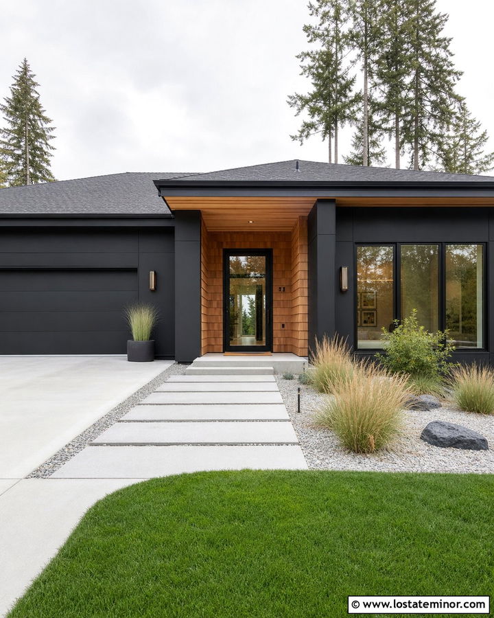 Black Contemporary House With Cedar Shake Entry - 30 Black House Design With Cedar Shake Ideas