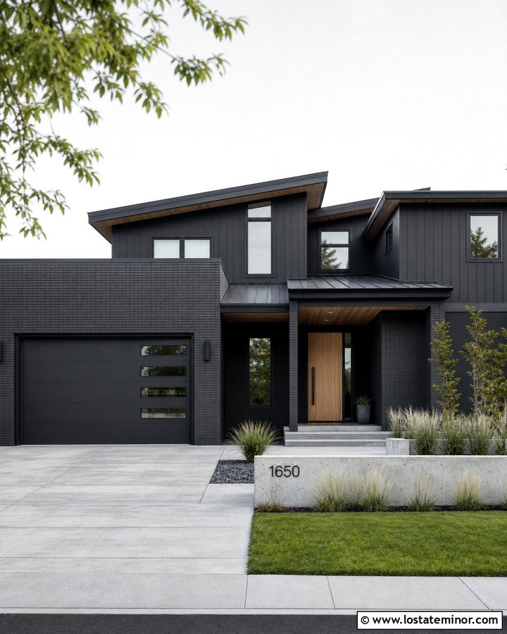 Black Contemporary House With Charcoal Brick - 30 Black House Design With Brick Accents Ideas