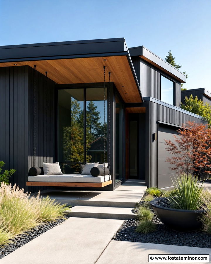 Black Contemporary House With Floating Daybed - 30 Black House Design With Daybed Ideas