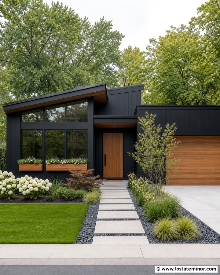 Black Contemporary House With Floating Window Boxes - 30 Black House Design With Window Boxes Ideas