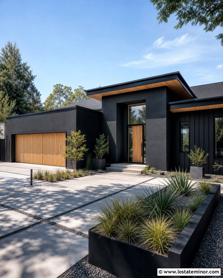 Black Contemporary House With Frameless Storm Door - 30 Black House Design With Storm Door Ideas