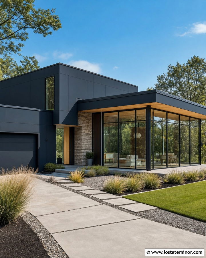 Black Contemporary House With Glass Box Sunroom - 30 Black House Design With Sunroom Ideas
