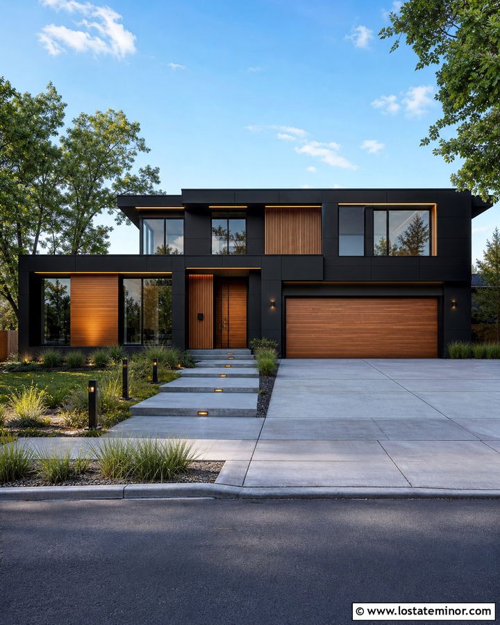 Black Contemporary House With LED Strip Lighting - 30 Black House Design With Lighting Ideas