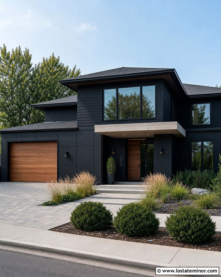 Black Contemporary House With Mixed Shingles - 30 Black House Design With Shingles Ideas