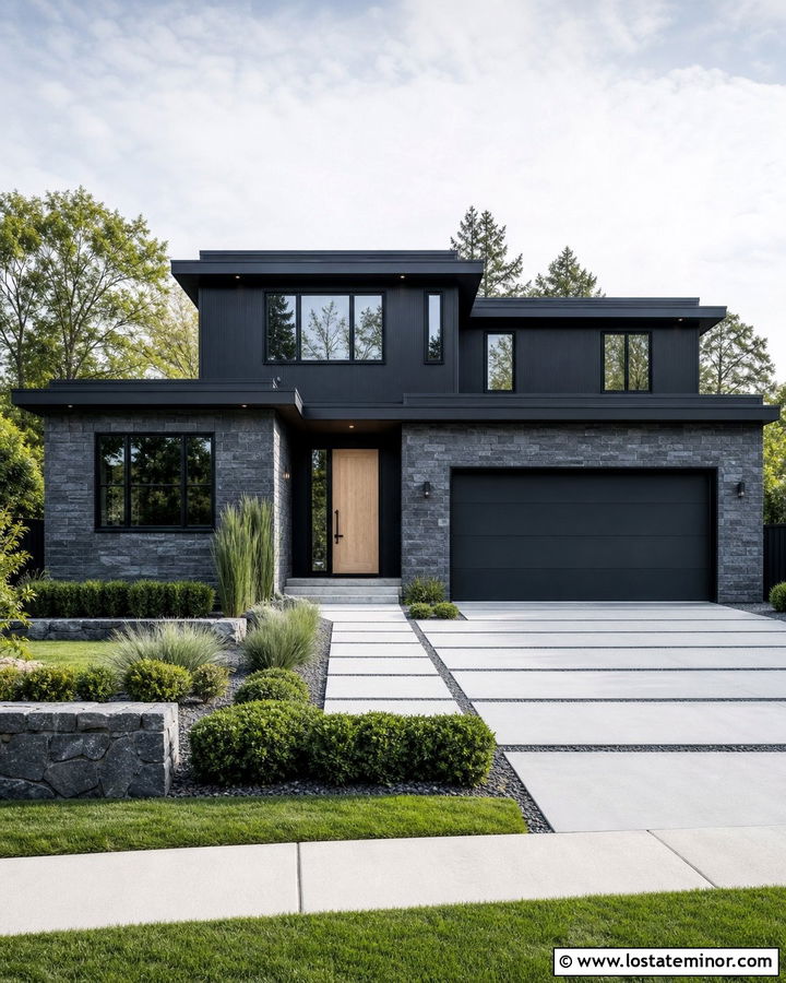 Black Contemporary House With Slate Wainscoting - 30 Black House Design With Wainscoting Ideas