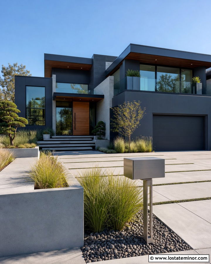 Black Contemporary House With Stainless Steel Mailbox - 30 Black House Design With Mailbox Ideas