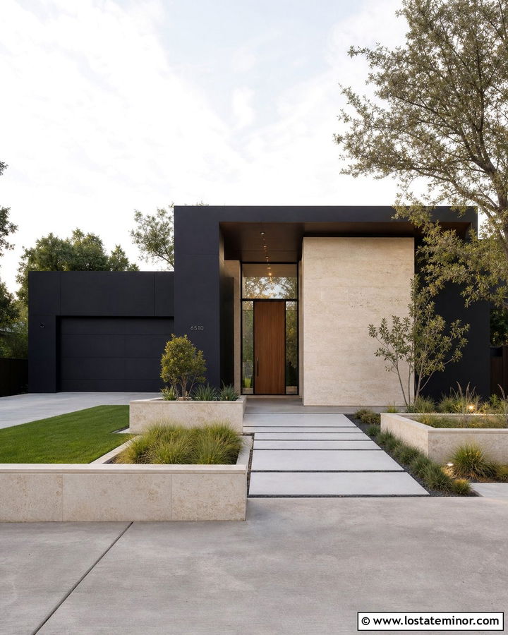 Black Contemporary House With Travertine - 30 Black House Design With Stone Accents Ideas