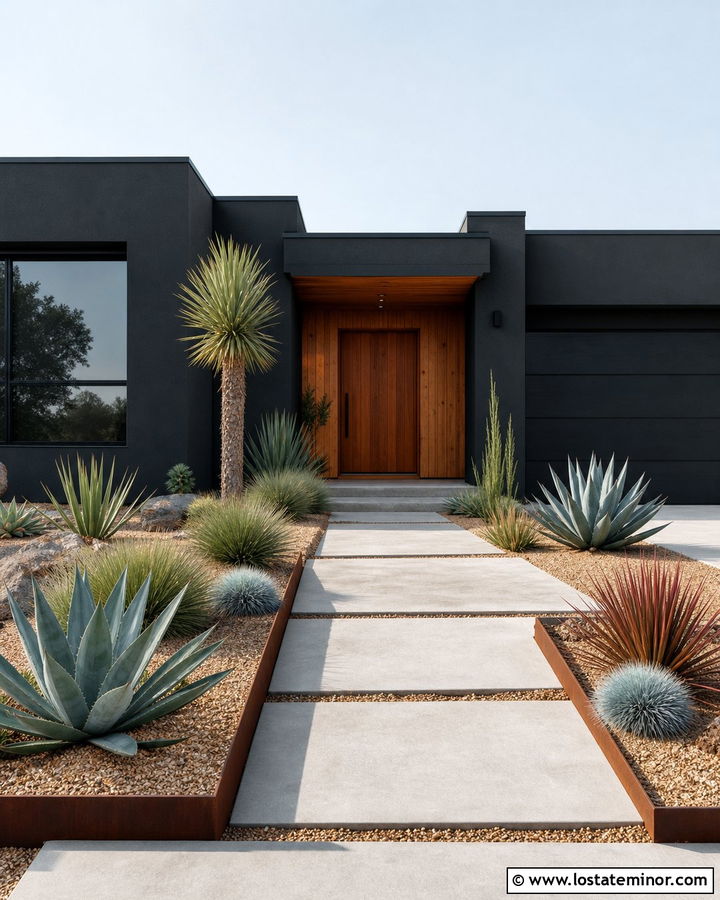 Black Contemporary House With Xeriscaping - 30 Black House Design With Landscaping Ideas