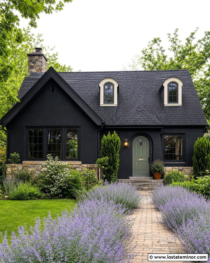 Black Cottage House With Arched Dormers - 30 Black House Design With Dormers Ideas