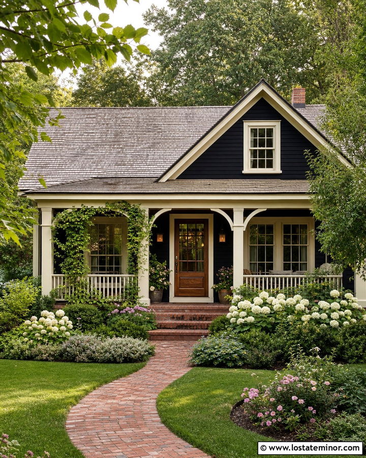 Black Cottage House With Arched Porch Columns - 30 Black House Design With Porch Columns Ideas