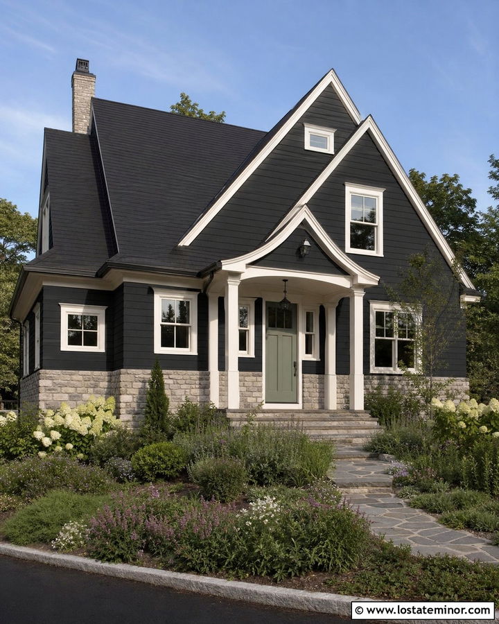 Black Cottage House With Cobblestone Wainscoting - 30 Black House Design With Wainscoting Ideas
