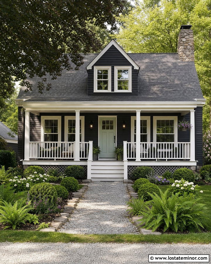 Black Cottage House With Green Door - 30 Black House Design With Siding Ideas