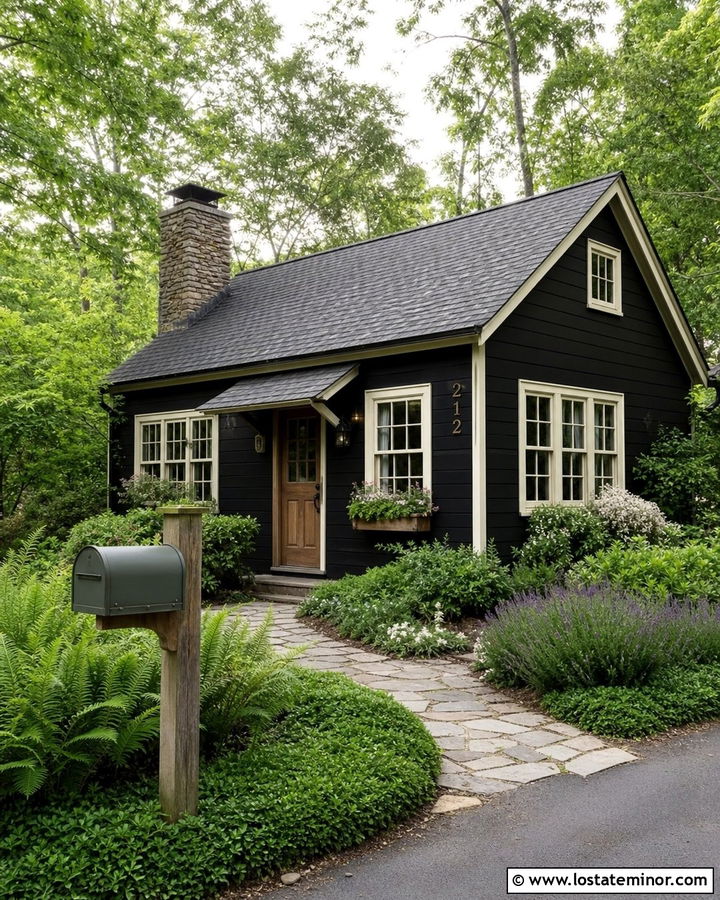 Black Cottage House With Green Mailbox - 30 Black House Design With Mailbox Ideas