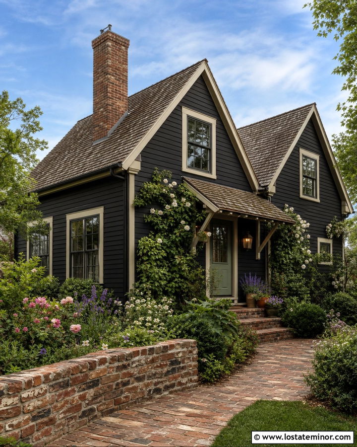 Black Cottage House With Reclaimed Brick - 30 Black House Design With Brick Accents Ideas