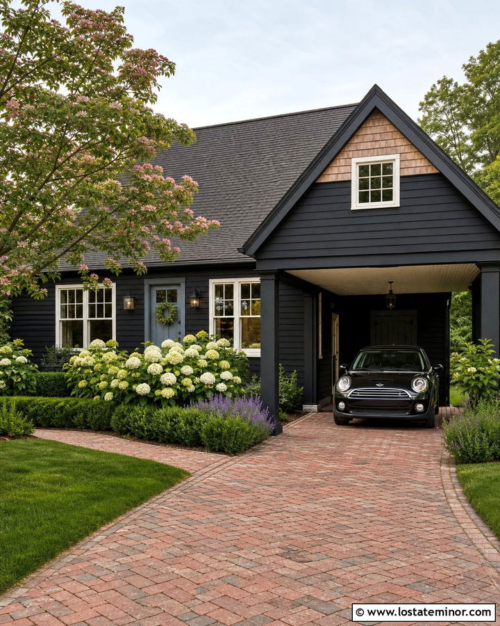 Black Cottage With One Car Carport - 30 Black House Design With Carport Ideas