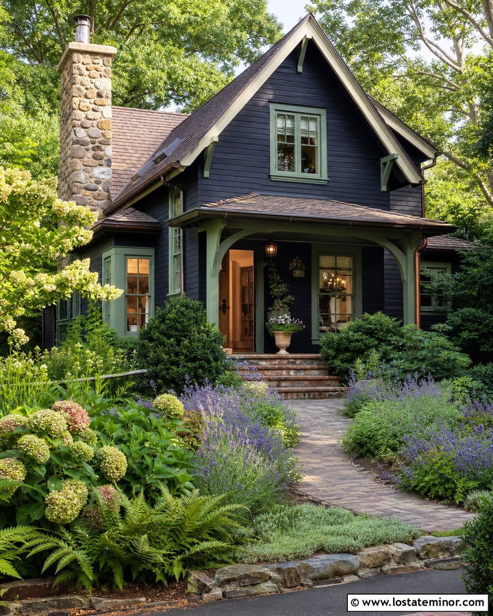 Black Cottage With Sage Green Window Frames - 30 Black House Design With Window Frames Ideas