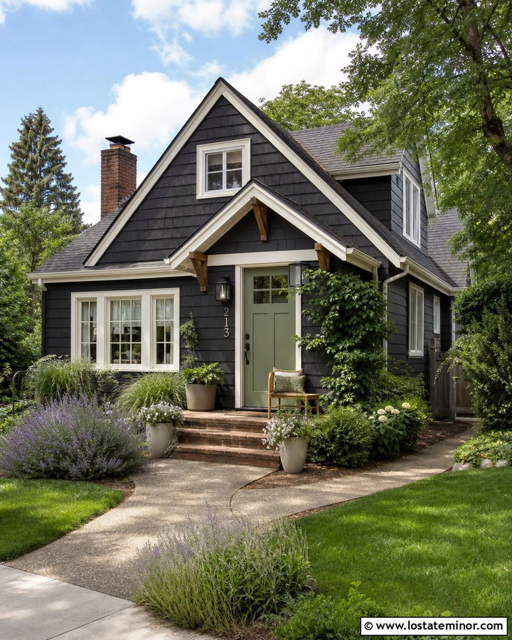 Black Cottage With Small Front Porch - 30 Black House Design With Front Porch Ideas