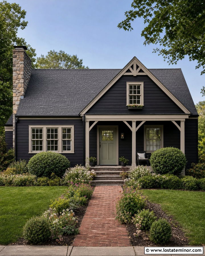 Black Cottage With Soft Gray Trim - 30 Black House Design With Trim Ideas
