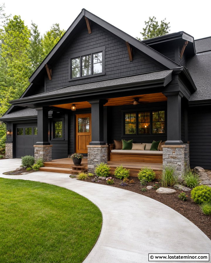 Black Craftsman House With Built In Daybed - 30 Black House Design With Daybed Ideas