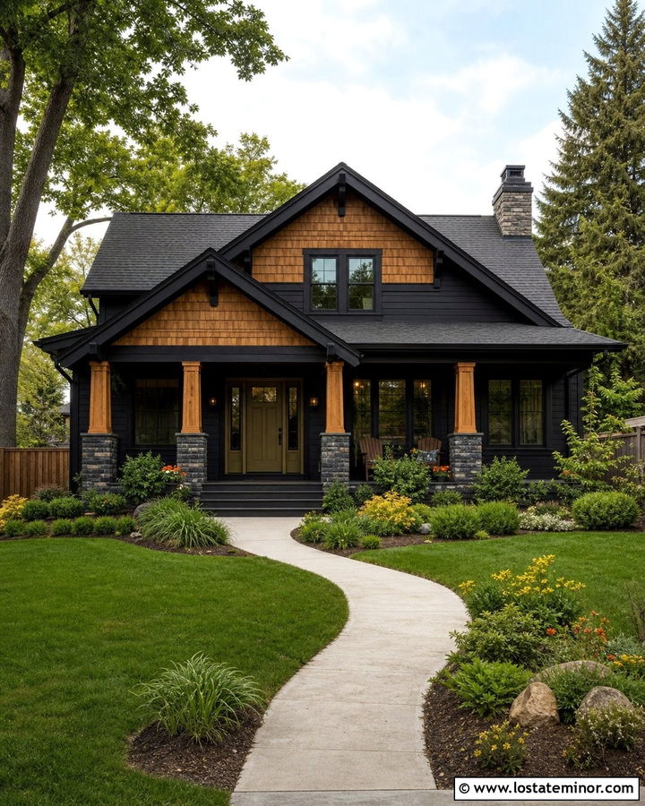 Black Craftsman House With Cedar Shake Porch - 30 Black House Design With Cedar Shake Ideas