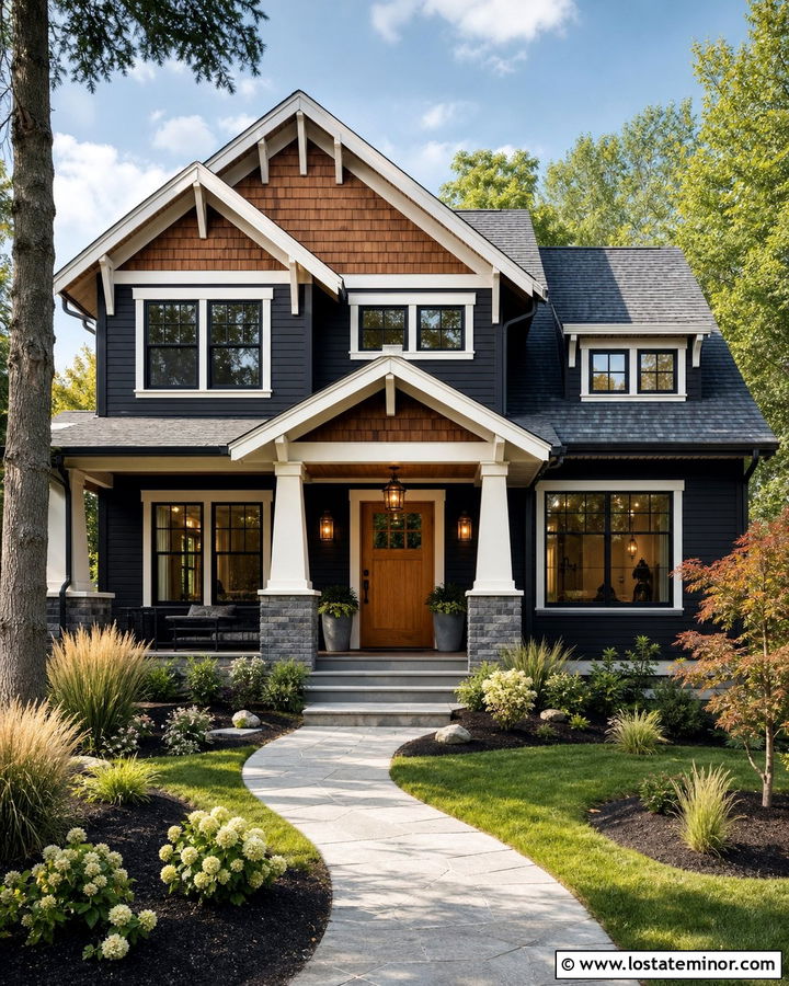 Black Craftsman House With Gray Roof Shingles - 30 Black House Design With Shingles Ideas